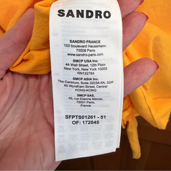 Sandro Yellow Tie-Front Short Sleeve Top V-Neck - Picture 7 of 7